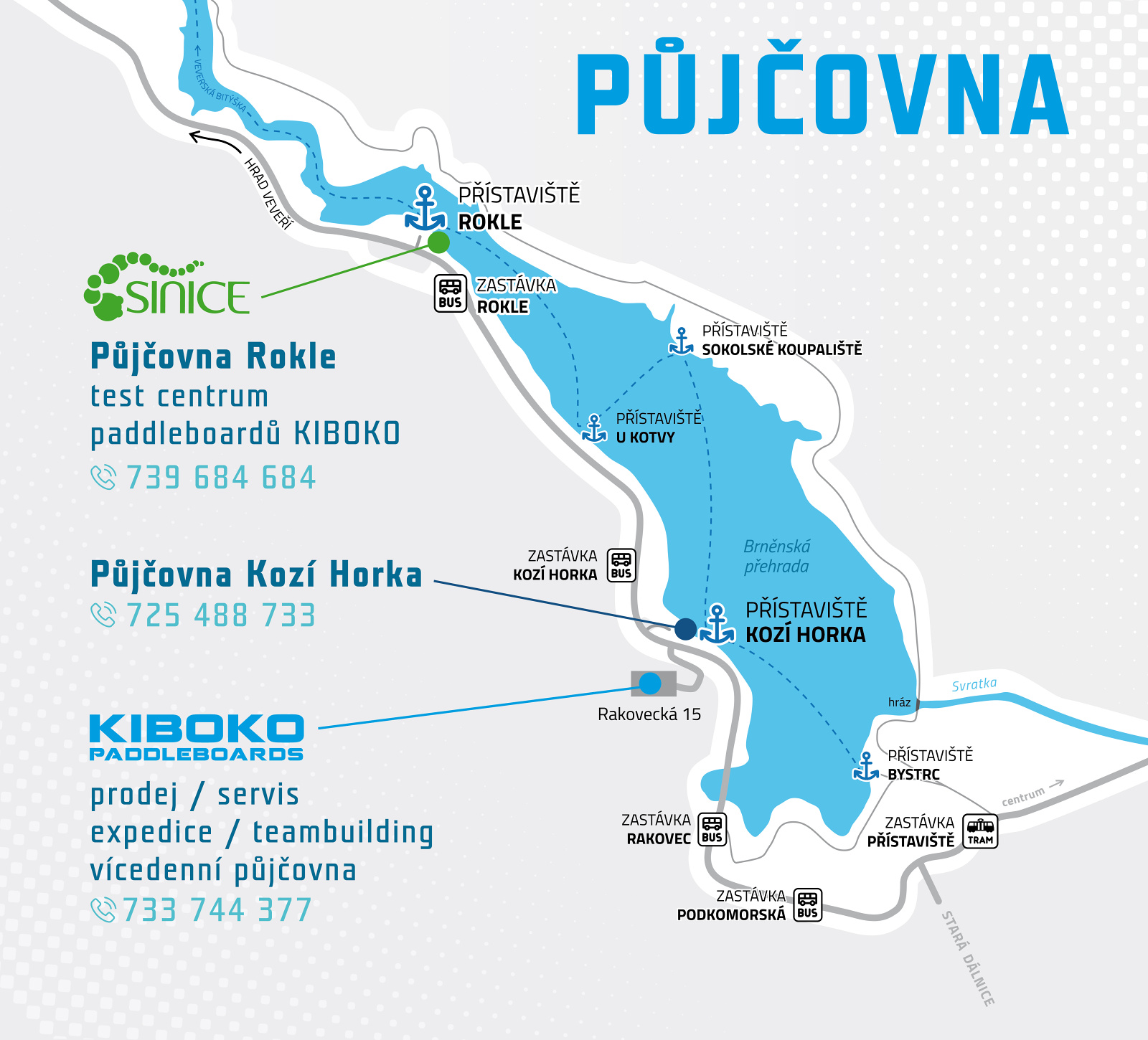 Půjčovna paddleboardů Brno - mapka 02